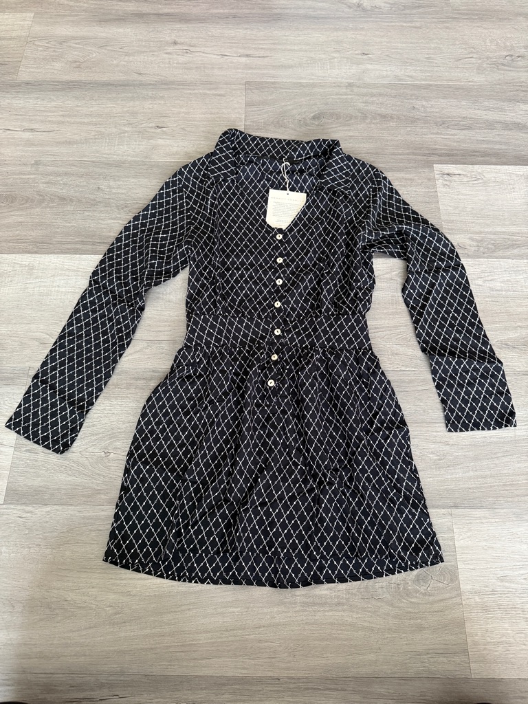 Merritt Charles Black Dress With White Lattice Pattern